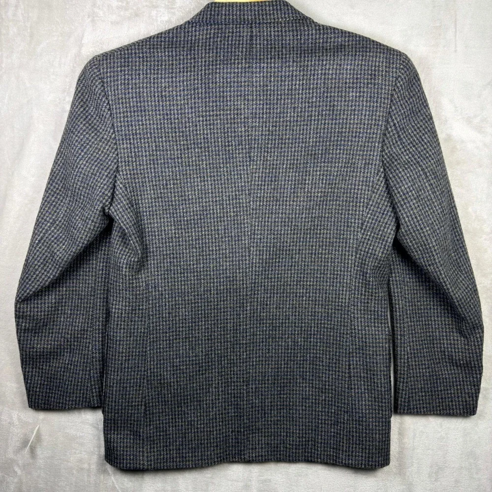 VINTAGE Woolrich Blazer Mens Medium Blue Grey‎ Houndstooth Wool Made InUSA